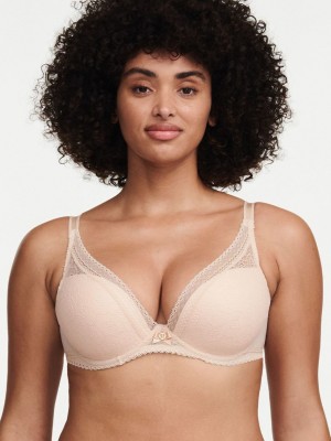 Beige Pink Chantelle Festivite Lace Plunge Women Bras | JQV8537QH