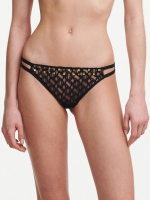 Black Chantelle MetallX Women Thong Panty | CYP1687WJ