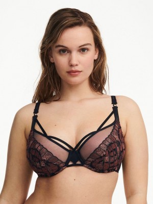Black Multicolor Chantelle Nightfall Lace Underwire Women Unlined Bra | TMY3792QP