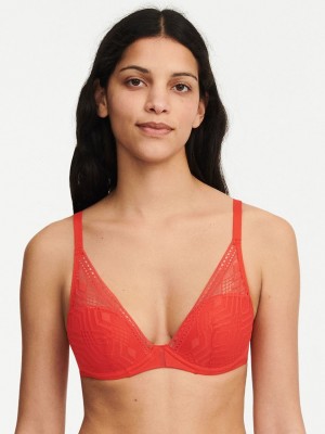 Red Chantelle Ondine Lace Plunge Contour Women Bras | IJU9352FX