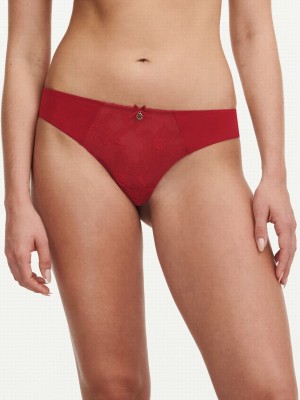 Red Chantelle Orchids Women Thong Panty | QMC7083BI