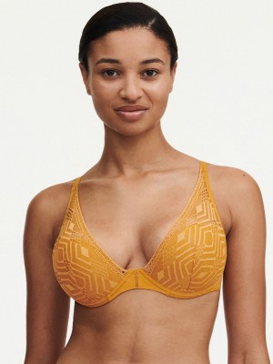 Yellow Chantelle Ondine Lace Plunge Contour Women Bras | LEA3481YY