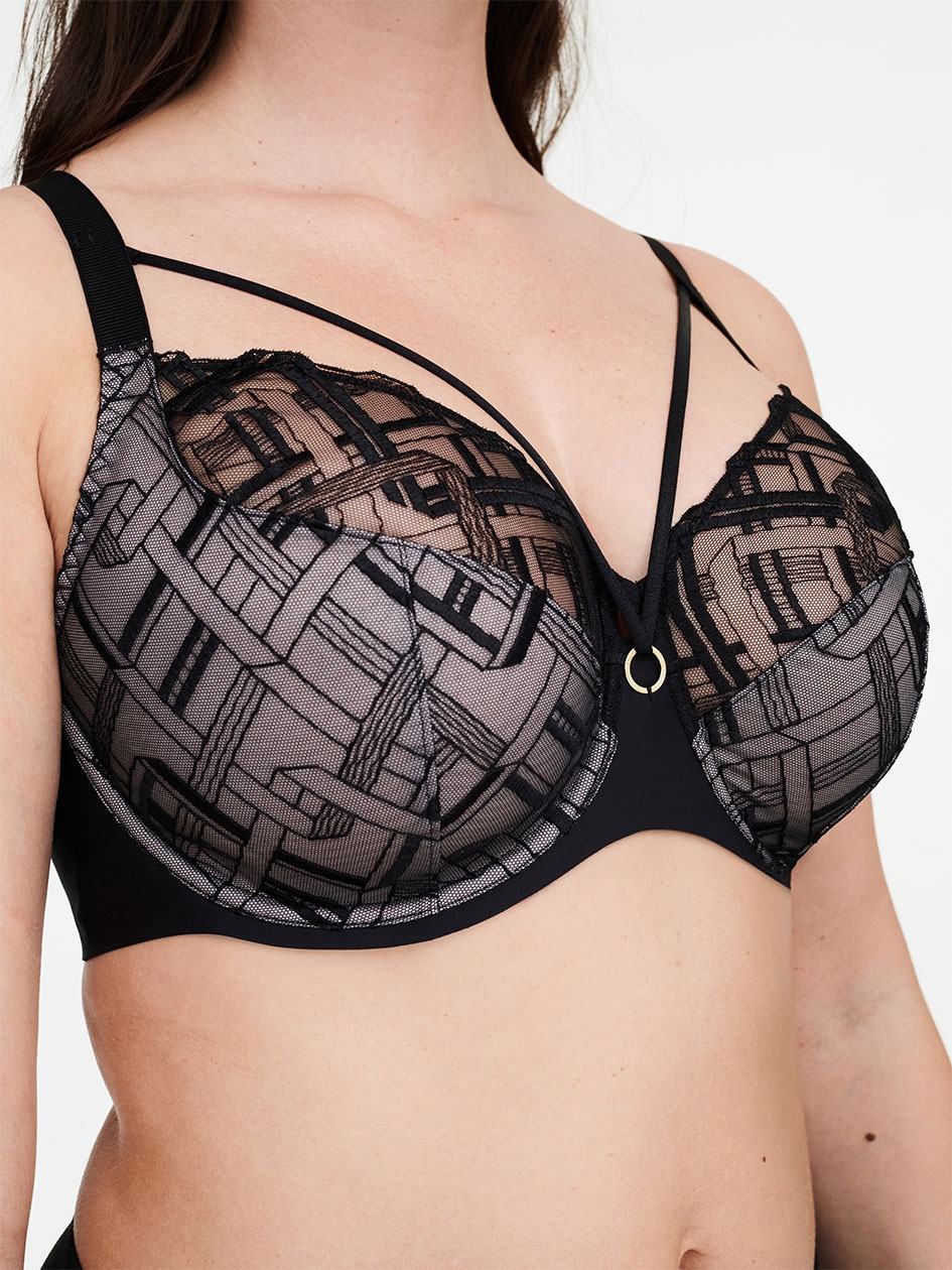 Black Chantelle Graphic Support Lace Full Coverage Women Unlined Bra | ESB5615VZ