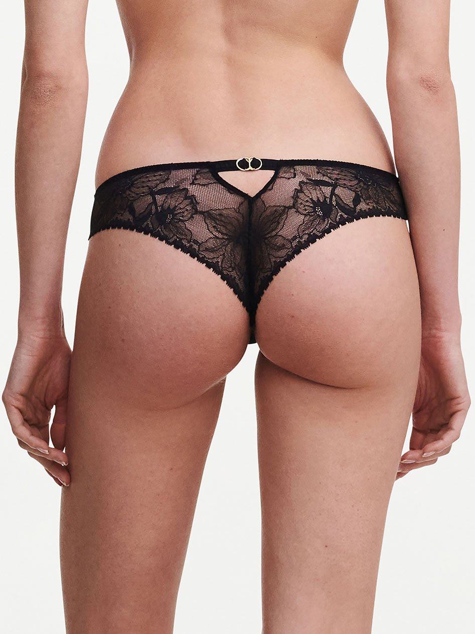 Black Chantelle Orchids Women Thong Panty | TGX6381IX