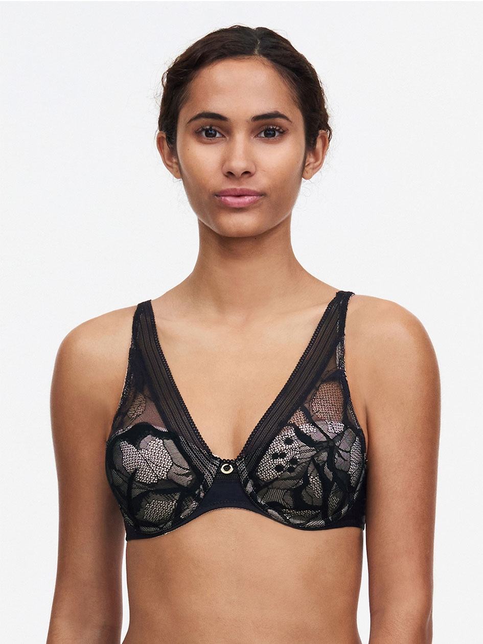 Black Chantelle True Lace Comfort Plunge Women Bras | UAK8717TP