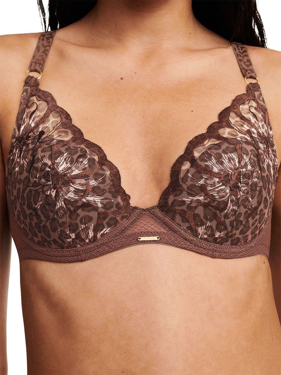 Leopard Chantelle Fleurs Plunging Women T-Shirt Bra | EDI169LR